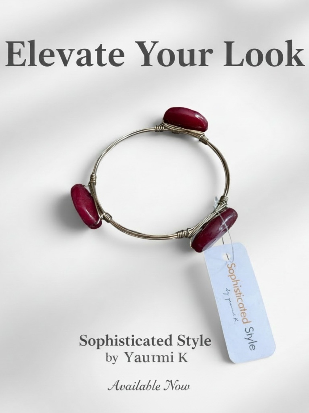 Red Jasper Stone Bead Wire Bangle